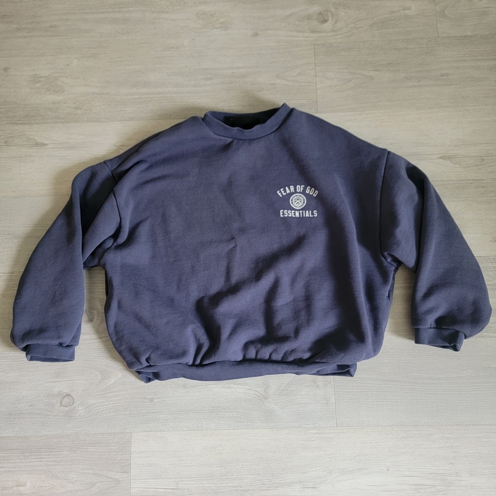 Fear of God Essentials Blue Crewneck Sweater with Ribbed Cuffs - Picture 3 of 13